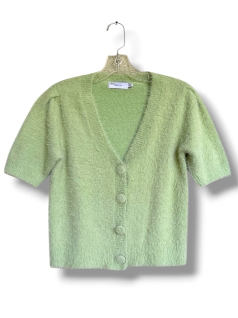 Anthropologie Greylin Fuzzy Mint Green Short Sleeve Cardigan Sweater Size Small